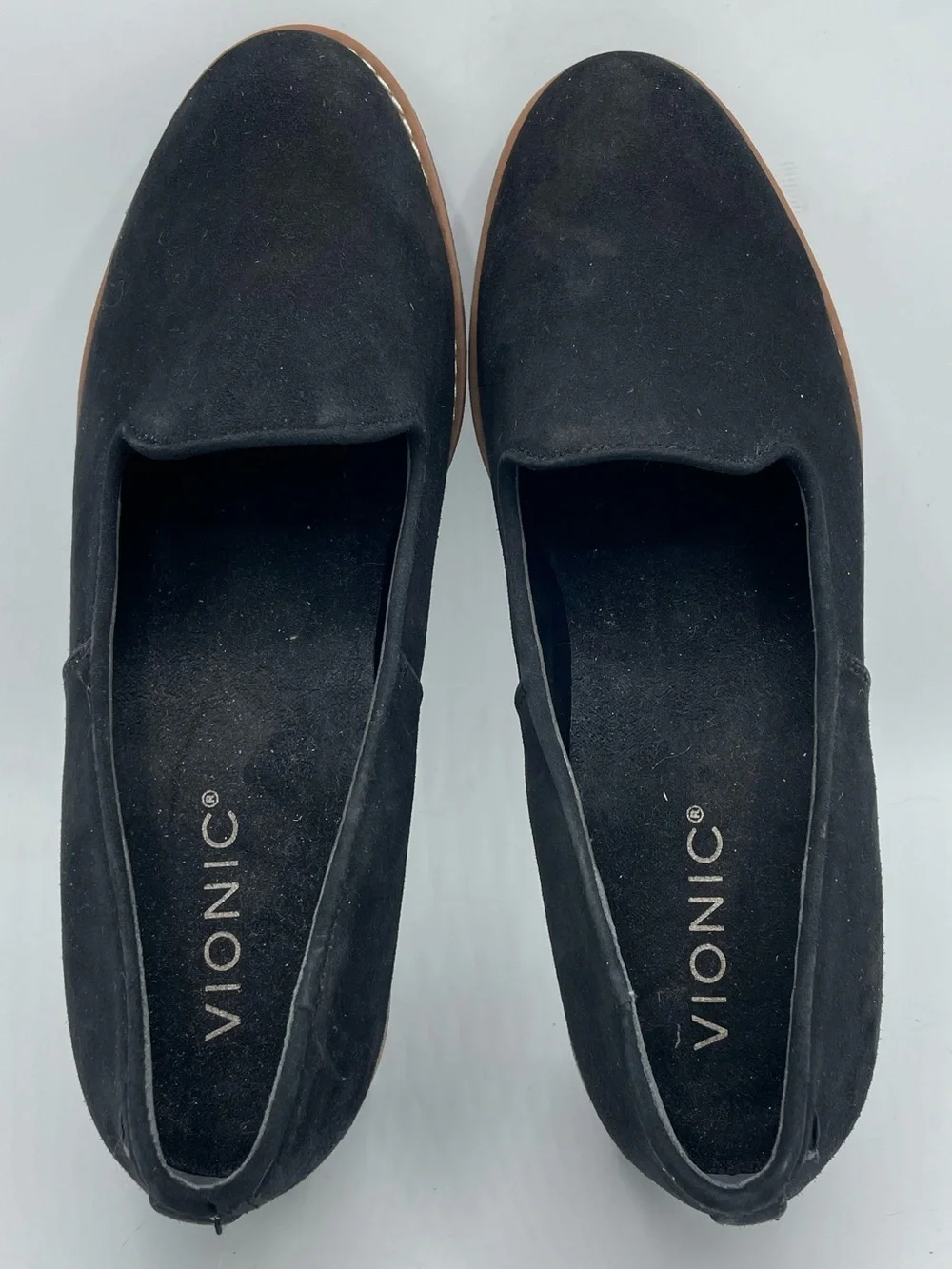Vionic Willa Black Suede Wedge Loafers - Slip-On Comfort.